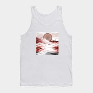 Sailing into the sunset, sunrise, sun, nature, landscape, ocean, boats, digital, summer, beach, sky, clouds, minimal, art, sea, travel, red Tank Top